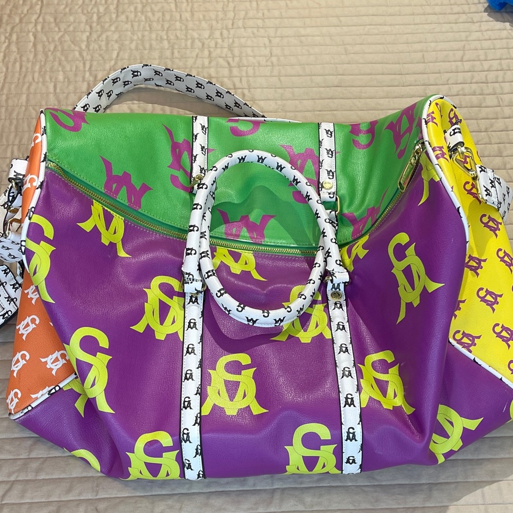 STEVE MADDEN Multicolor Statement DUFFEL Bag - Bright Purple, Green & Yellow